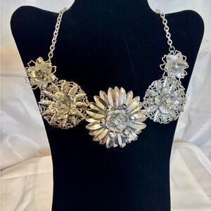 Silver Floral Layered Pendant Necklace - Women Jewelry